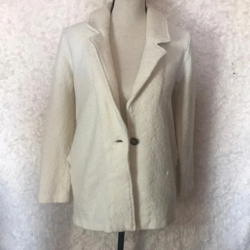 White Teddy Wool/Viscose Blend Single Button Jacket with Pockets Size S Preowned